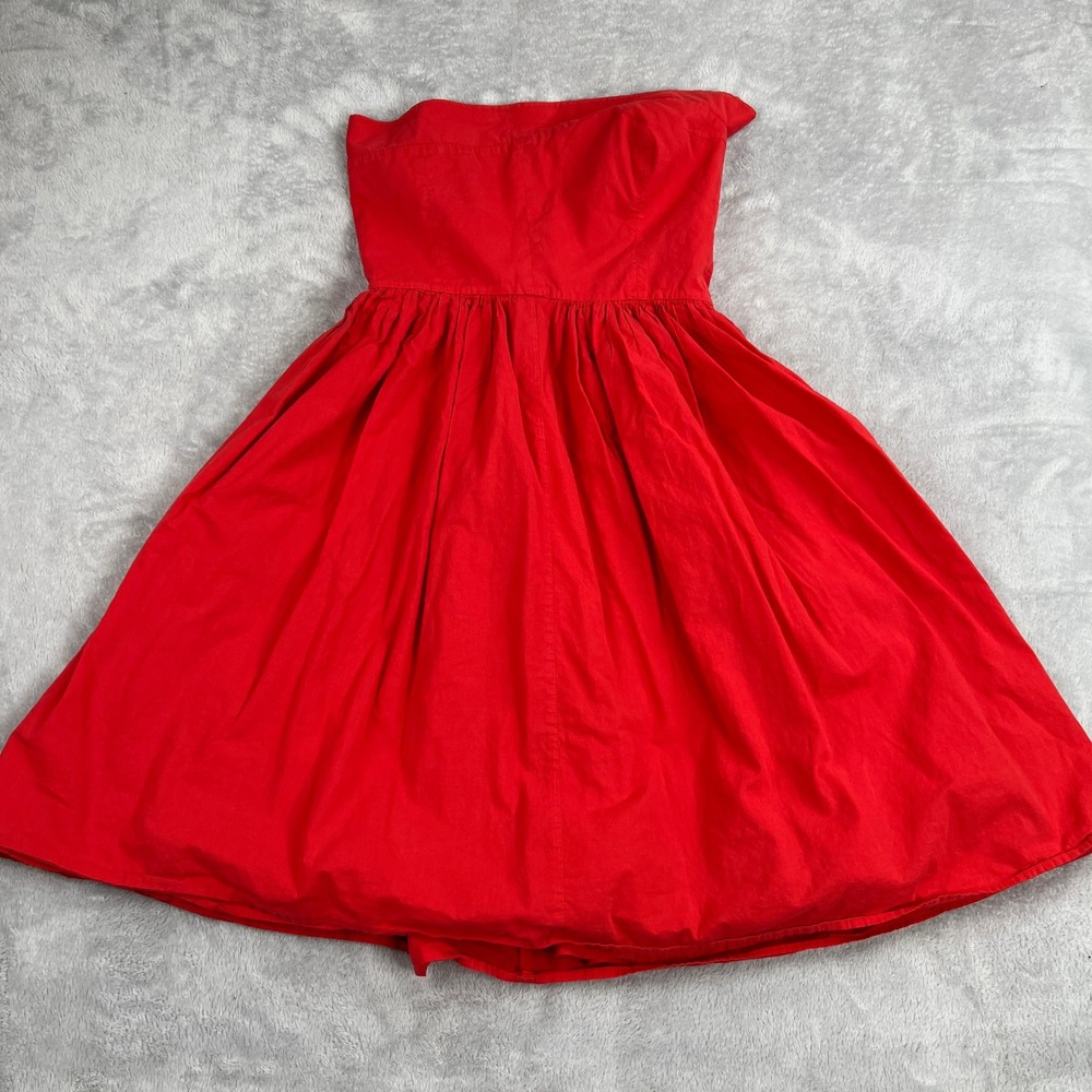 Esteban Cortazar Strapless Fit and Flare Dress 8 Red Women Cotton Poplin Party